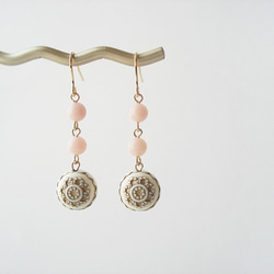 Pink opal, antique style, hook earrings 第3張的照片