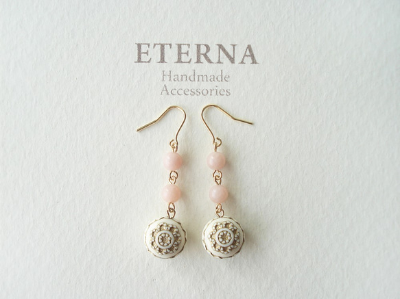 Pink opal, antique style, hook earrings 第4張的照片