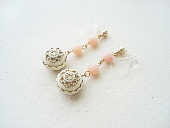 Pink opal, antique style, clip on earrings 夾式 第2張的照片