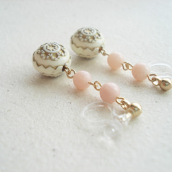 Pink opal, antique style, clip on earrings 夾式 第3張的照片