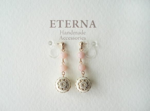 Pink opal, antique style, clip on earrings 夾式 第5張的照片
