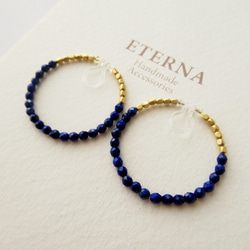 Lapis Lazuli and metal beads, hoop earrings 夾式耳環 第4張的照片