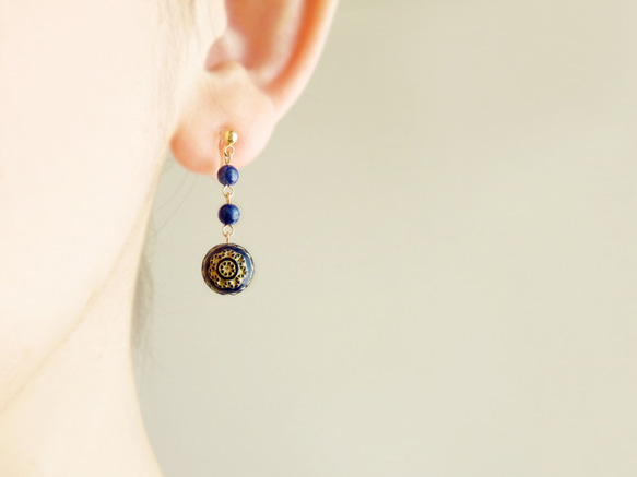 Lapis lazuli, antique style, clip on earrings 夾式 第1張的照片