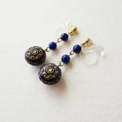 Lapis lazuli, antique style, clip on earrings 夾式 第2張的照片