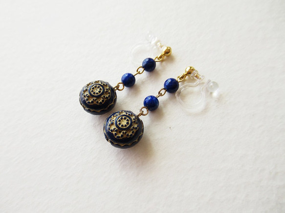 Lapis lazuli, antique style, clip on earrings 夾式 第2張的照片