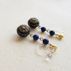 Lapis lazuli, antique style, clip on earrings 夾式 第3張的照片