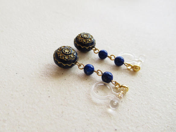 Lapis lazuli, antique style, clip on earrings 夾式 第3張的照片