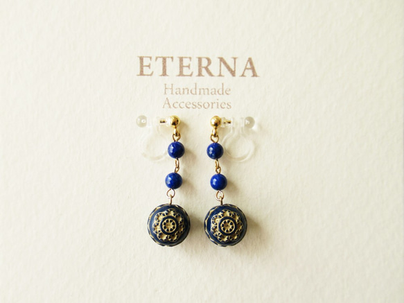 Lapis lazuli, antique style, clip on earrings 夾式 第4張的照片