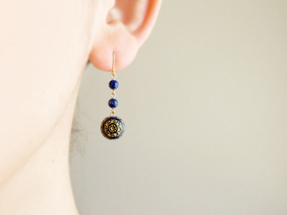 Lapis lazuli, antique style, hook earrings 第1張的照片