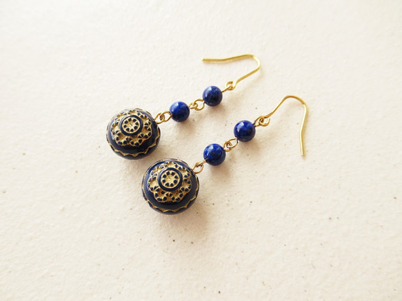 Lapis lazuli, antique style, hook earrings 第2張的照片