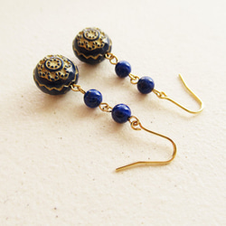 Lapis lazuli, antique style, hook earrings 第3張的照片