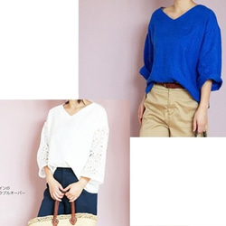 シンプルながら着映えするきれいめネイビー＊襟はすっきりVネック＊着心地やわらかリネン100%＊M〜3L 3枚目の画像