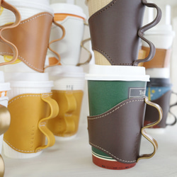 レザーカップ コーヒーカップホルダー 持ち手が握りやすい  　おうち や オフィス でもリッチな カフェタイムを 10枚目の画像