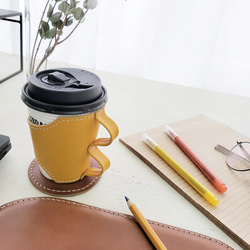 レザーカップ コーヒーカップホルダー 持ち手が握りやすい  　おうち や オフィス でもリッチな カフェタイムを 9枚目の画像