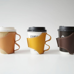 レザーカップ コーヒーカップホルダー 持ち手が握りやすい  　おうち や オフィス でもリッチな カフェタイムを 10枚目の画像