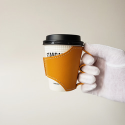 レザーカップ コーヒーカップホルダー 持ち手が握りやすい  　おうち や オフィス でもリッチな カフェタイムを 4枚目の画像