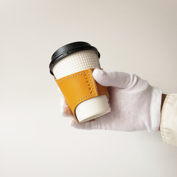 レザーカップ コーヒーカップホルダー 持ち手が握りやすい  　おうち や オフィス でもリッチな カフェタイムを 6枚目の画像