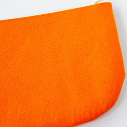 一点もの！デザイナーズ生地で作った鉢柄のマチ付きポーチ・本革使用（オレンジの帆布） 4枚目の画像