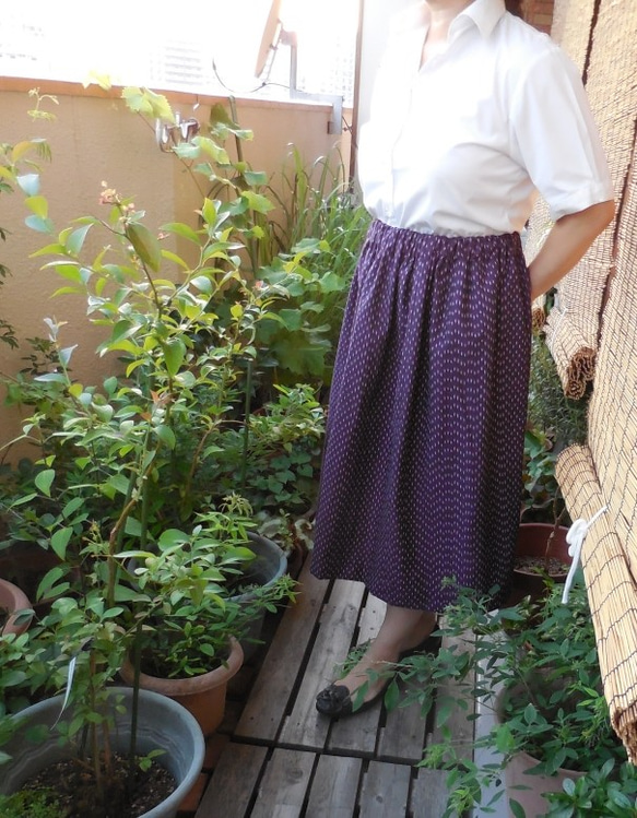 セール！久留米絣のスカート(紫） 1枚目の画像