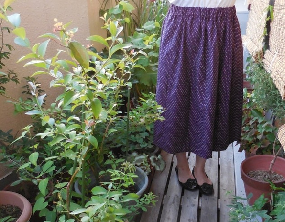 セール！久留米絣のスカート(紫） 2枚目の画像