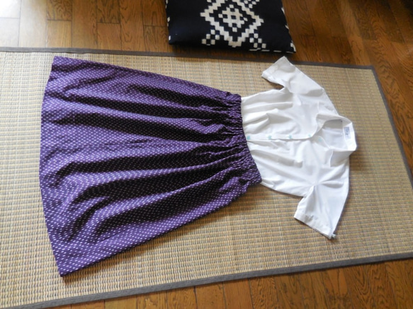 セール！久留米絣のスカート(紫） 4枚目の画像