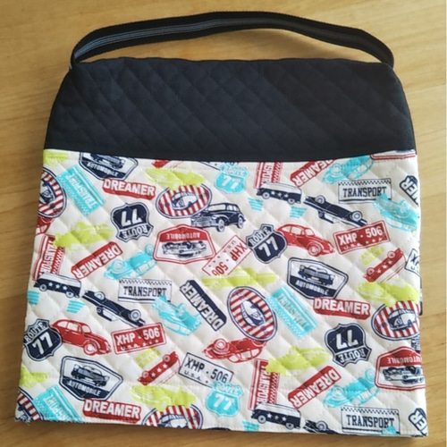 ◇33×33 レトロ 車 ワッペン風 座布団タイプの防災頭巾カバー