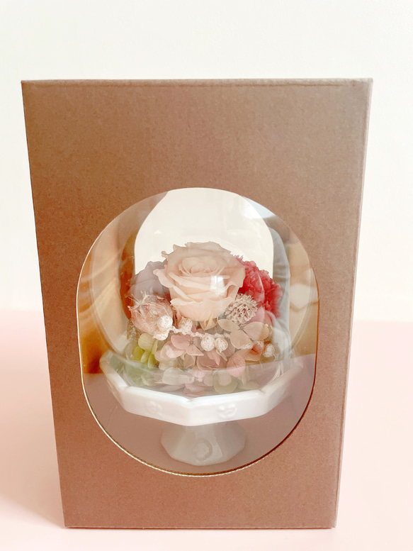 【母の日ギフト】ガラスドームアレンジメント　プリザーブドフラワー／専用BOX付き　ラッピング無料 5枚目の画像