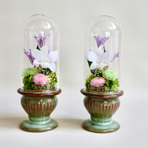 お供え ガラスケースの仏花アレンジ プリザーブドフラワー