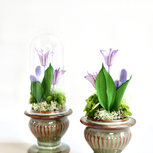 お供え ガラスケースの仏花アレンジ プリザーブドフラワー