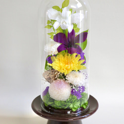 お供え仏花アレンジ ガラスケース プリザーブドフラワー イエロー