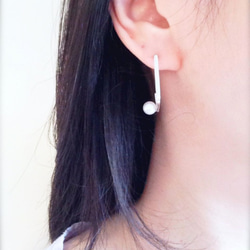 シルバーピアス Square w/pearl Earrings 4枚目の画像