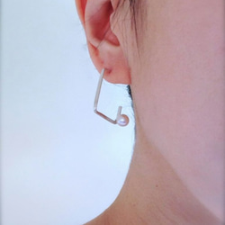 シルバーピアス Square w/pearl Earrings 5枚目の画像