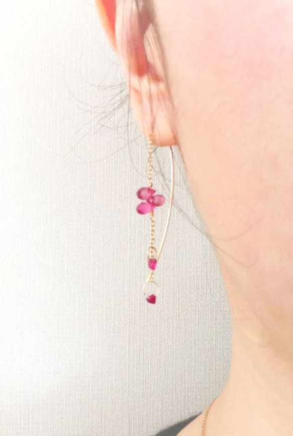 ゴールドピアス Weeping Cherry Earrings/Pink Tourmaline 3枚目の画像