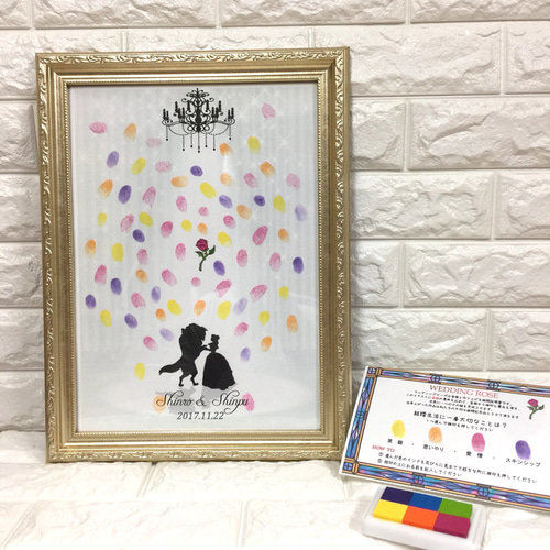 ウェディング ウェルカムボード 金色 鏡 美女と野獣 スタンド付き 結婚