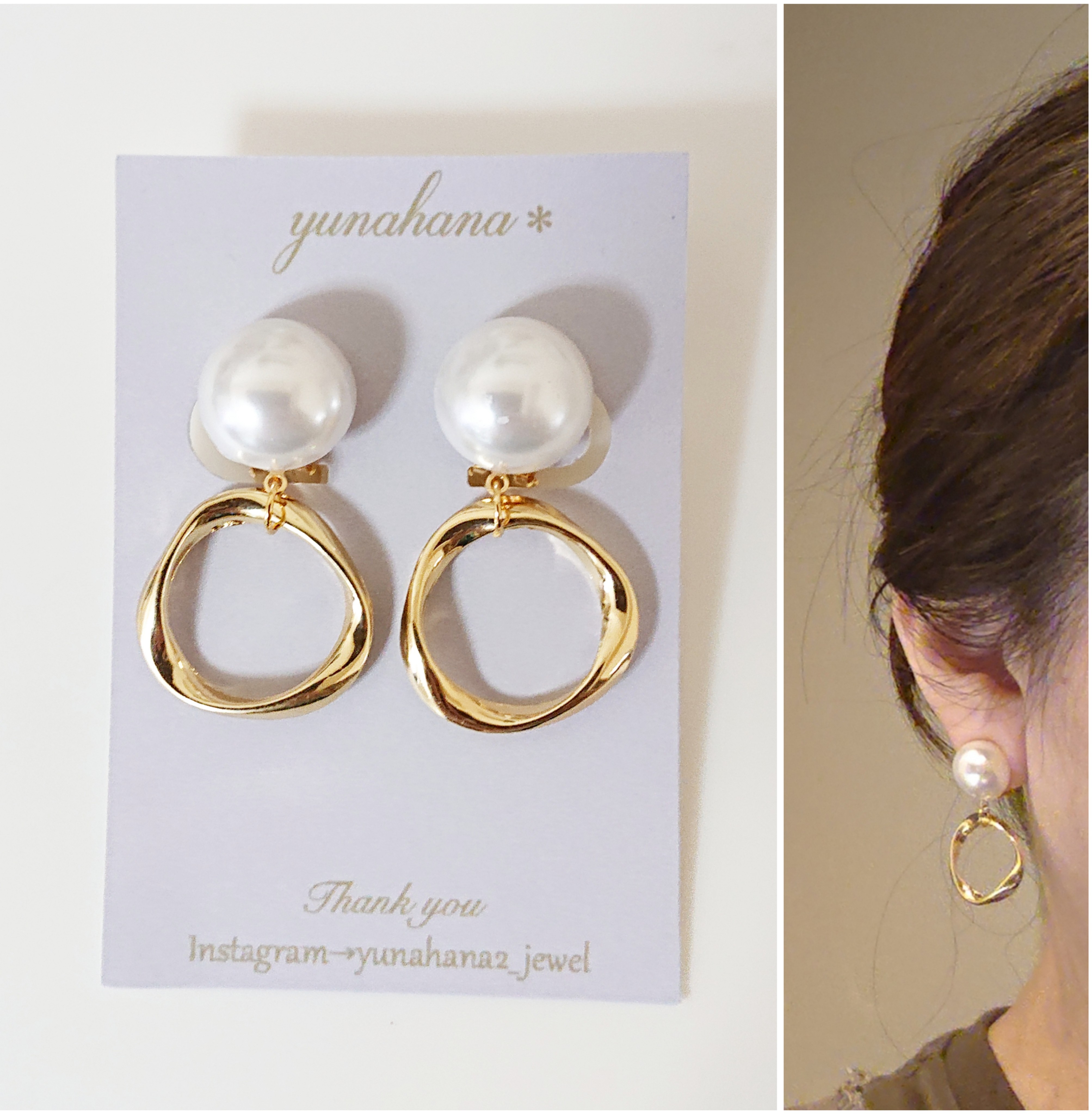 フォーマル 日本製パールカボション ゴールドデザインフープ  