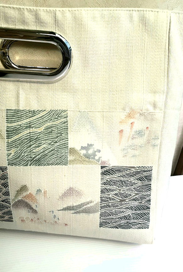 紬の白帯バッグ 3枚目の画像