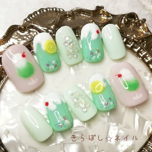 クリームソーダ♡ネイル【注文時サイズ必須です♡】【vol.28】 ネイル 