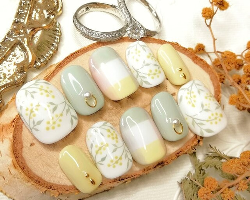 2点セット現品のみ　ネイルチップ　ニュアンスネイル　ミモザネイル　ミラーネイル 0_baedd466276688668ea923b18218