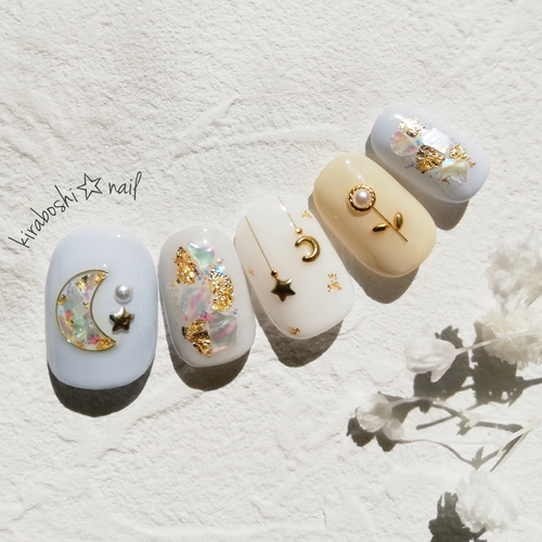 ①ミルキーブルー♡月♡ネイル【注文時サイズ必須です♡】【vol.19