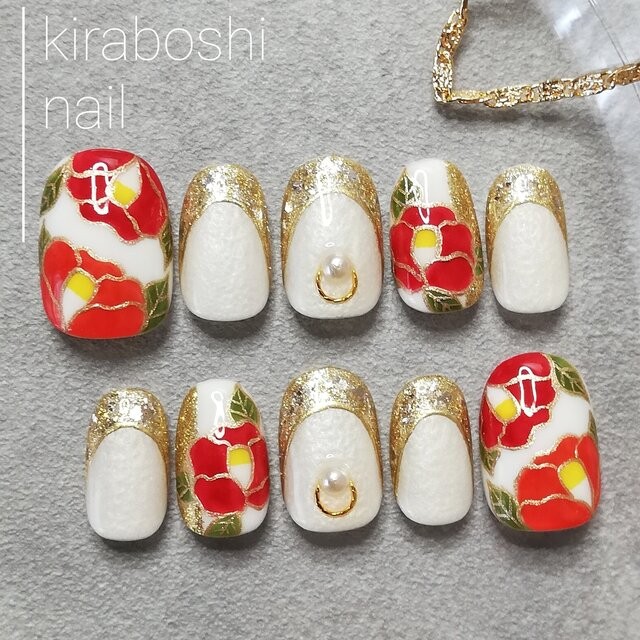 椿⑮和フレンチ♡♡着物・和装・成人式・色打掛ネイル【注文時サイズ必須です♡　【vol.８】