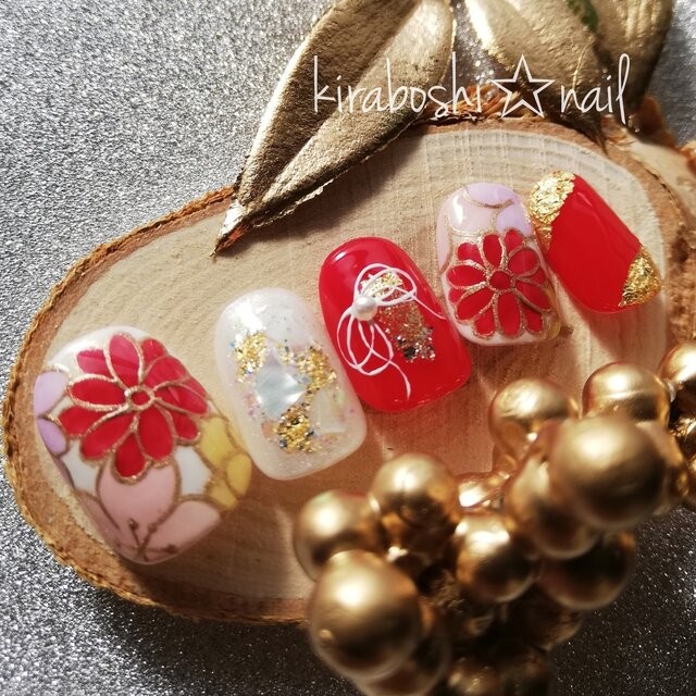 ★⑱赤系♡着物・和装・成人式・色打掛ネイル【注文時サイズ必須です♡　【vol.８】