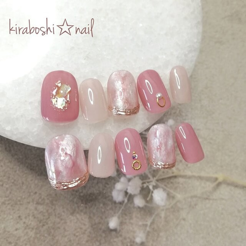 美爪ちゅるんカラー♡ローズピンク系ニュアンスネイル【注文時サイズ