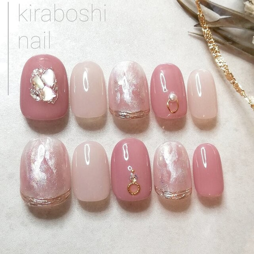 ネイルチップ ニュアンス ピンク ちゅるん フルオーダーネイル オーダーネイル 美爪ちゅるんカラー♡ローズピンク系ニュアンスネイル【注文時