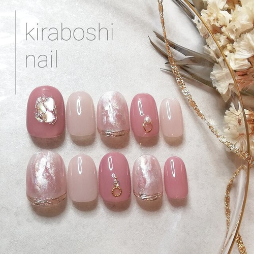 美爪ちゅるんカラー♡ローズピンク系ニュアンスネイル【注文時サイズ