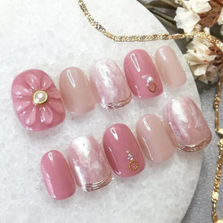 ぷっくりフラワー♡美爪ちゅるんカラー♡ローズピンク系ニュアンス