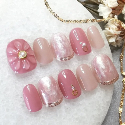 ぷっくりフラワー♡美爪ちゅるんカラー♡ローズピンク系ニュアンス