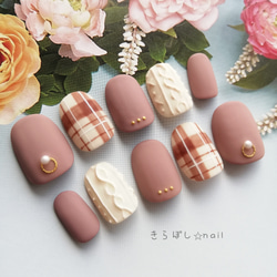 ♡モノトーングレーチェックネイル♡ ネイルチップ　ハンドメイド ネイルチップ】グレーチェックとマグネットネイル ネイルチップ