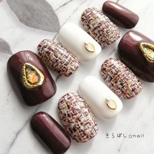 即おしゃれ♡ブラウンツイードネイル【注文時サイズ必須です♡】【vol  