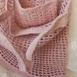 手編みのカラフル　小さめなネットバッグ（トートバッグ型）　ピンク　送料無料！ 3枚目の画像