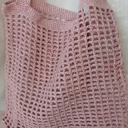手編みのカラフル　小さめなネットバッグ（トートバッグ型）　ピンク　送料無料！ 8枚目の画像